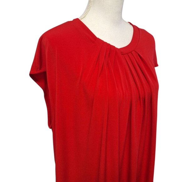 Liz Claiborne 1x Blouse Red Business Top Zipper Rouched Gathered Neck Womens - Picture 5 of 8